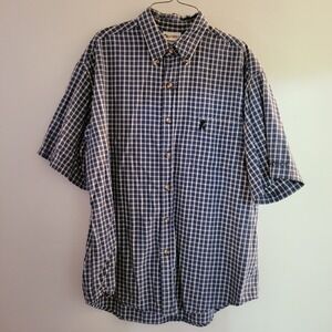 Walt Disney World Short Sleeve Button Down Men's Size Large Plaid Blue Beige